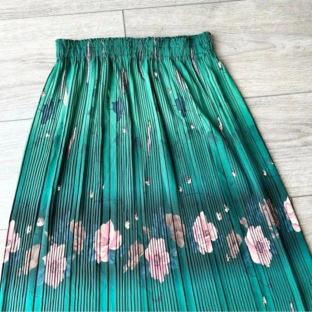 Floral Pattern Pleated Stretchy Midi Maxi Skirt